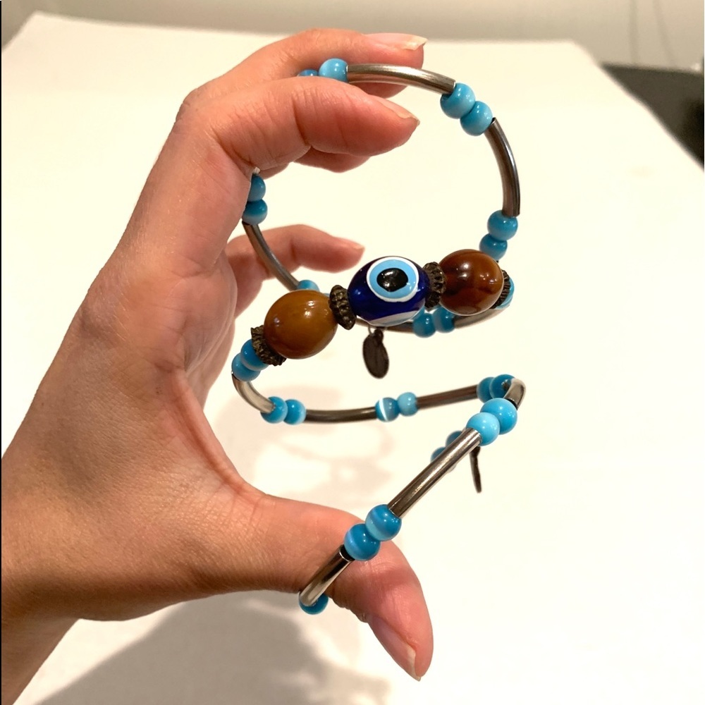 Evil Eye Bracelet Beaded Blue Silver Lucky Charm